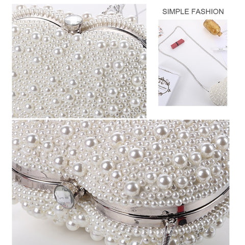 Pearl Evening Bag Ladies Heart Shaped Clutch Single Chain Crossbody Bag, Crossbody Bag
