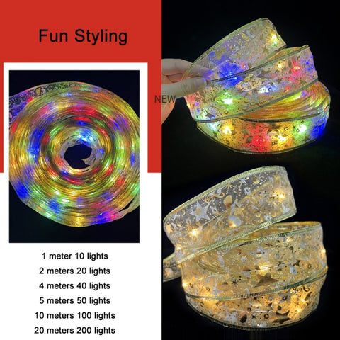 Christmas LED Lights Bronzing Double Ribbon String Lights, 1m, 2m, 4m, 5m, 10m, 20m