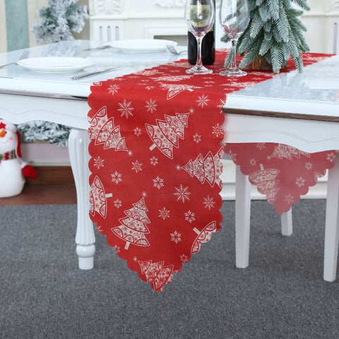 Christmas Decoration Print Table Flag Restaurant Family Party Tablecloth, Flower, Lattice, Gray, Christmas Tree
