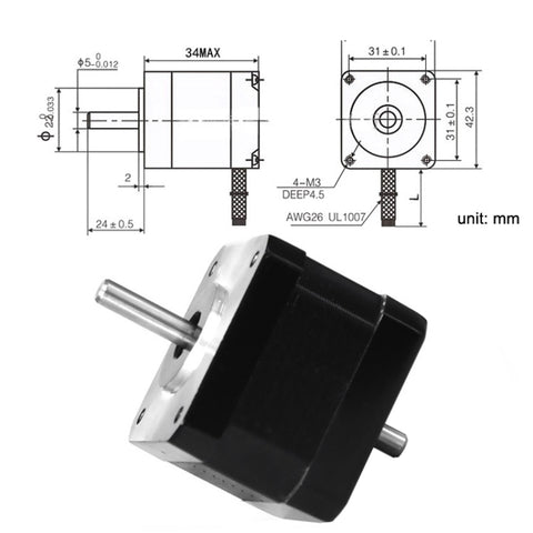 42BYGH34-1304B 1.3A 0.30N 3D Printer 42-Step Moto Dual Output Shaft Carving Machine, 42BYGH34-1304B