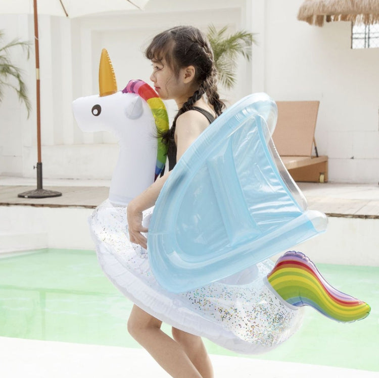Inflatable Children Swimming Ring with Sunshade Floating Seat, Swimming Ring With Awning( Unicorn), Swimming Ring With Awning(Flamingo)
