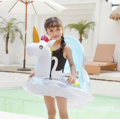 Inflatable Children Swimming Ring with Sunshade Floating Seat, Swimming Ring With Awning( Unicorn), Swimming Ring With Awning(Flamingo)