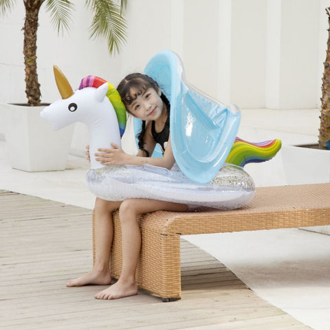 Inflatable Children Swimming Ring with Sunshade Floating Seat, Swimming Ring With Awning( Unicorn), Swimming Ring With Awning(Flamingo)