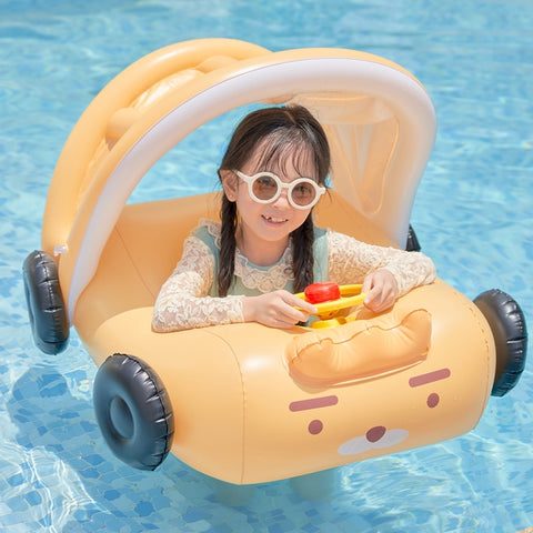 Removable Sunshade Car Shape Inflatable Pool Float Swimming Ring Baby Float Seat, Swimming Ring With Awning(Pink), Swimming Ring With Awning(Yellow)