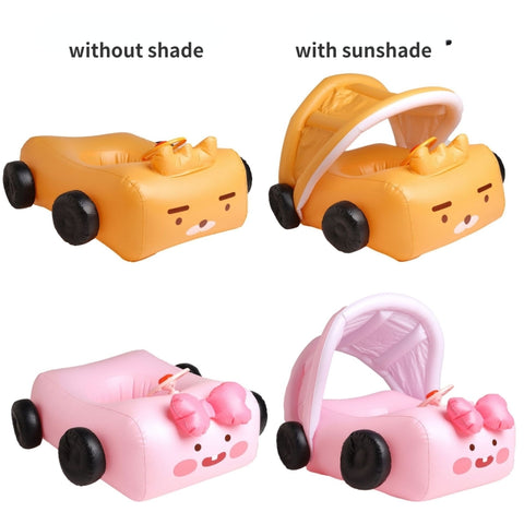 Removable Sunshade Car Shape Inflatable Pool Float Swimming Ring Baby Float Seat, Swimming Ring With Awning(Pink), Swimming Ring With Awning(Yellow)