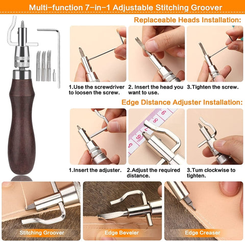 Handmade Leather DIY Tool Set Sewing Craft Tool Set, 29 In 1, 48 In 1