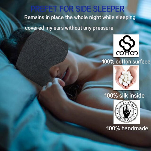 Oversized Cotton Breathable Blackout Sleep Eye Mask, Gray, Black
