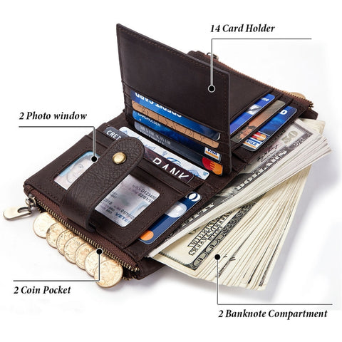 BP804 RFID Anti-Theft Wallet Multi-Function Buckle Zipper Retro Leisure Coin Purse, BP804 Blue, BP804 Black, BP804 Brown, BP804 Red, BP804 Khaki