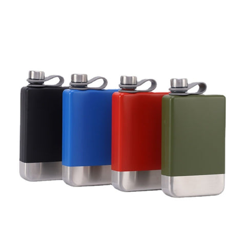 9oz Portable 304 Stainless Steel Flagon Whiskey Vodka Wine Pot Hip Flask, Matte Black, Military Green, Blue, Red