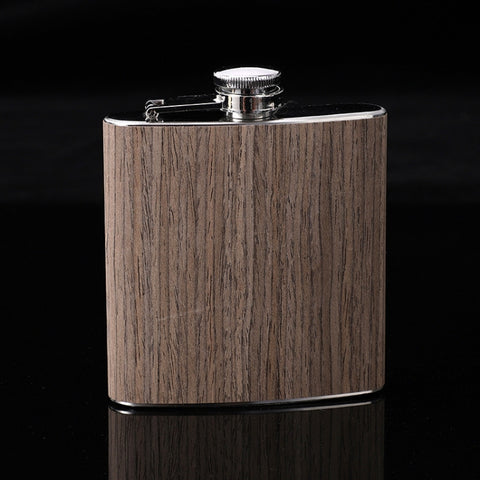 6oz Wood Leather Hip Flask Stainless Steel Whiskey Wine Alcohol Flagon, Style 1, Style 2, Style 3, Style 4, Style 5