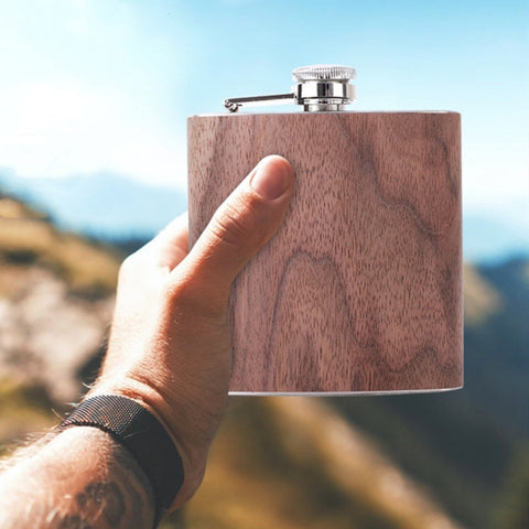 6oz Wood Leather Hip Flask Stainless Steel Whiskey Wine Alcohol Flagon, Style 1, Style 2, Style 3, Style 4, Style 5