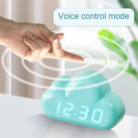 1966 Cute Cloud Shape Voice-activated LED Bedside Alarm Clock, White, Blue