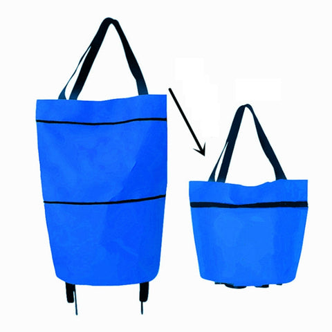 Portable Shopping Cart Foldable Tote With Wheels, Red, Green, Blue, Black, Orange