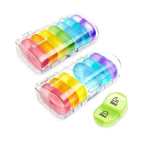 Week 14 Grids Rainbow Portable Plastic Compartment Medicine Box