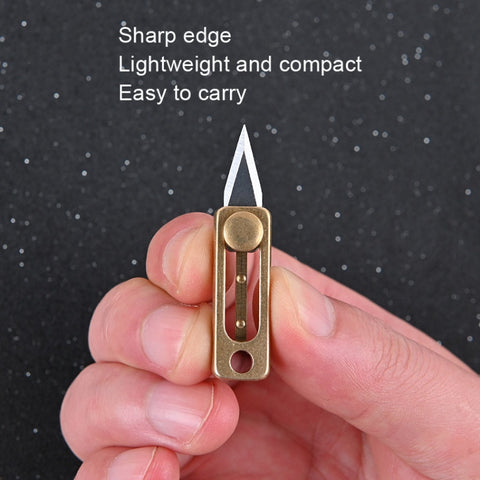 Brass Mini Knife Carry-on EDC Keychain Pendant Push-pull Unpacking Knife, Brass