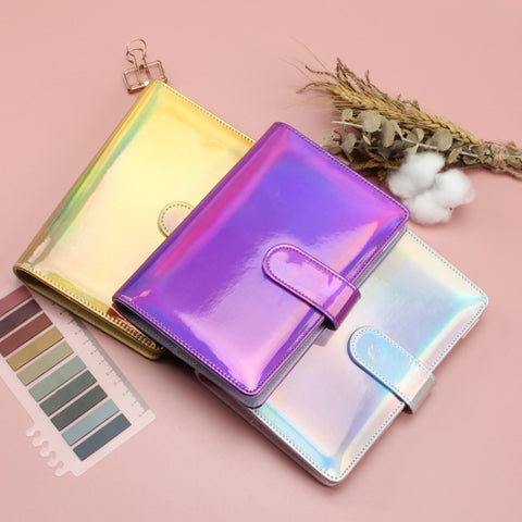 Laser Macaron Loose-leaf Notebook A6 Notepad Shell Without Inner Pages, Silver, Pink, Rose Gold, Dark Night Black, Bright Yellow, Rose Red, Sky Blue, Charming Purple