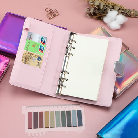 Laser Macaron Loose-leaf Notebook A6 Notepad Shell Without Inner Pages, Silver, Pink, Rose Gold, Dark Night Black, Bright Yellow, Rose Red, Sky Blue, Charming Purple