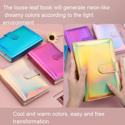 Laser Macaron Loose-leaf Notebook A6 Notepad Shell Without Inner Pages, Silver, Pink, Rose Gold, Dark Night Black, Bright Yellow, Rose Red, Sky Blue, Charming Purple