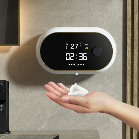 W2 Wall-mounted USB Charging  Automatic Foam Soap Dispenser With Time Temperature Display, White, Black