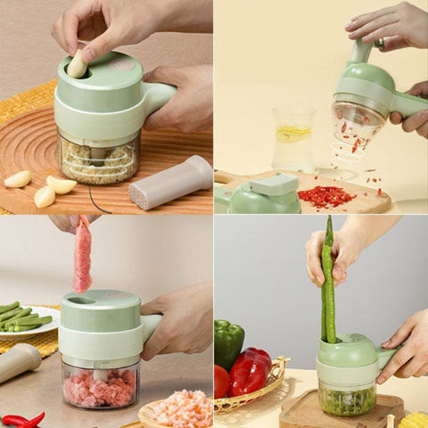 4 In 1 Handheld Electric Vegetable Cutter Set Garlic Mud Masher Garlic Chopper, Garlic Chopper