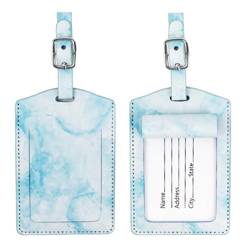 Marbled PU Leather Luggage Tag Oil Edge Sewing With Metal Hardware Buckle