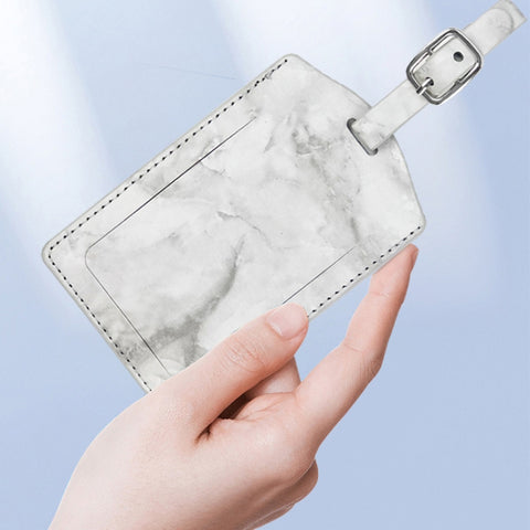 Marbled PU Leather Luggage Tag Oil Edge Sewing With Metal Hardware Buckle