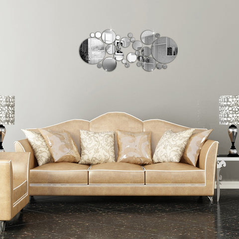 JM004 26PCS Bedroom Geometric Round Stereo Acrylic Mirror Wall Sticker, Silver, Gold