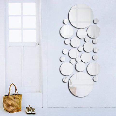 JM004 26PCS Bedroom Geometric Round Stereo Acrylic Mirror Wall Sticker, Silver, Gold