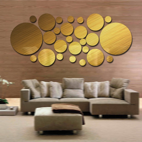 JM004 26PCS Bedroom Geometric Round Stereo Acrylic Mirror Wall Sticker, Silver, Gold