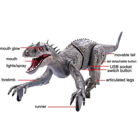 2.4G Wireless Remote Control Tyrannosaur Simulation Mechanical Dinosaur Model Toy, Gray, Red