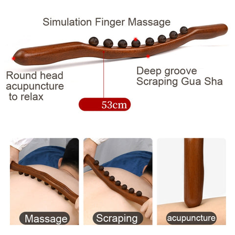 Eight-bead Beech Wood Carbonized Massage Stick Rolling Tendon Scraping Stick, Carbonized  53cm 8 Beads