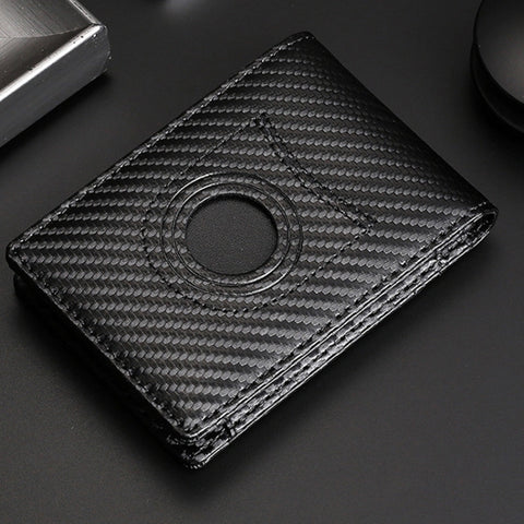 Tracker RFID Card Holder Leather Men Wallet for AirTag 2nd Gen / AirTag 1st Gen, Carbon Fiber, Plain Weave