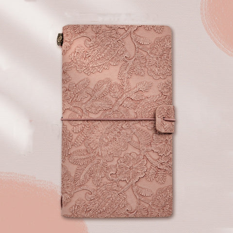 A6  Retro Lace Carved Girls Hand Ledger Diary With 3 Separate Inner Pages, Dark Green, Pink, Bright Orange, Oats, Beige