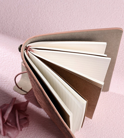 A6  Retro Lace Carved Girls Hand Ledger Diary With 3 Separate Inner Pages, Dark Green, Pink, Bright Orange, Oats, Beige