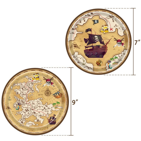 Pirate Treasure Hunt Themed Disposable Tablecloth Paper Plate Party Supplies Set, Pirate Treasure Hunt Themed