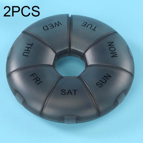 2 PCS Round 7 Days Rainbow Color Portable Pill Box Plastic Seven Grid, Colorful, Black, Light Yellow, Pink, Light Blue, Cyan, Light Green, Orange