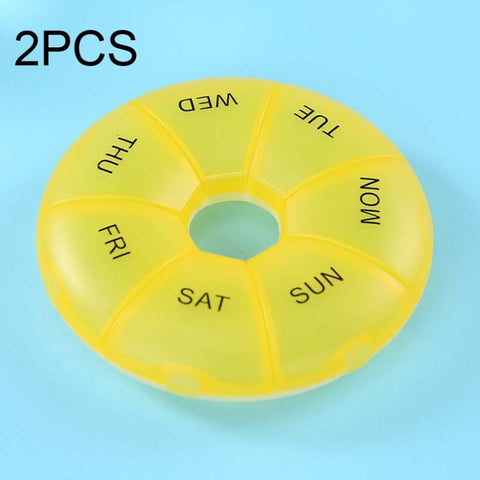 2 PCS Round 7 Days Rainbow Color Portable Pill Box Plastic Seven Grid, Colorful, Black, Light Yellow, Pink, Light Blue, Cyan, Light Green, Orange