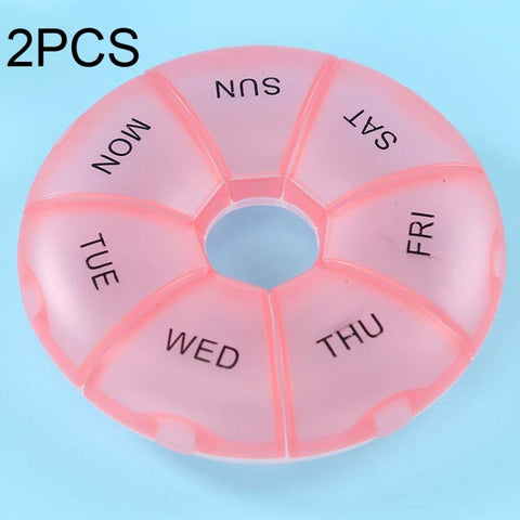2 PCS Round 7 Days Rainbow Color Portable Pill Box Plastic Seven Grid, Colorful, Black, Light Yellow, Pink, Light Blue, Cyan, Light Green, Orange