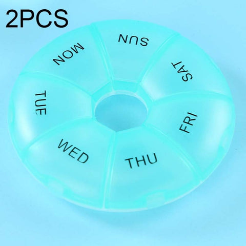 2 PCS Round 7 Days Rainbow Color Portable Pill Box Plastic Seven Grid, Colorful, Black, Light Yellow, Pink, Light Blue, Cyan, Light Green, Orange