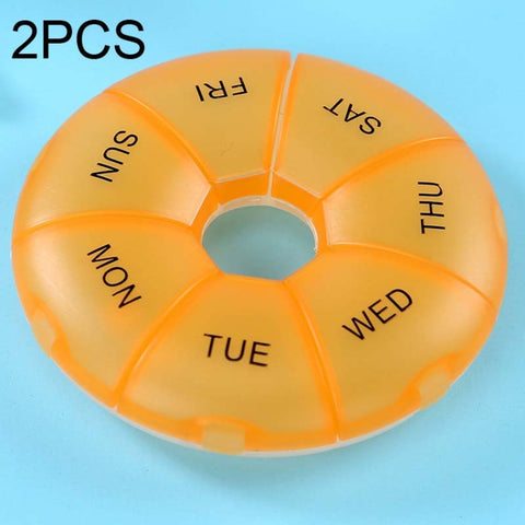2 PCS Round 7 Days Rainbow Color Portable Pill Box Plastic Seven Grid, Colorful, Black, Light Yellow, Pink, Light Blue, Cyan, Light Green, Orange