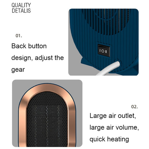 XH-1201 Winter Desktop Small Heater Quiet Fast Heat PTC Electric Heater, US Plug, White, Green, Blue