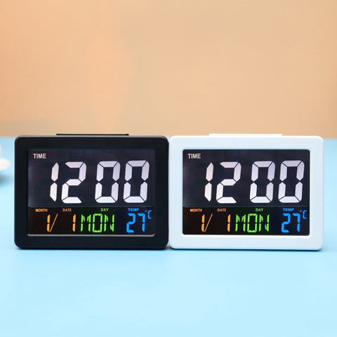 G2000 Color Screen Date Temperature Display Alarm Clock Desk Clock, White, Black