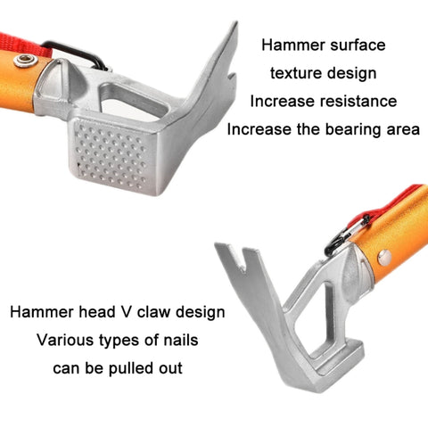 Outdoor Camping Multifunctional Tent Ground Nail Hammer, Silver, Black, Orange