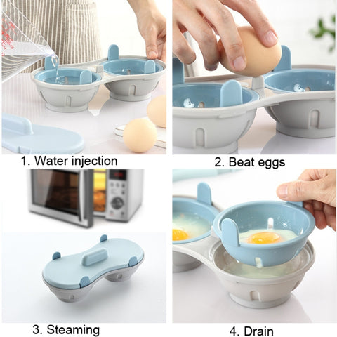 Two-compartment Steamed Egg Box Microwave Steamed Egg Plate  Egg Mold, Egg Plate (Blue), Egg Plate (Orange)