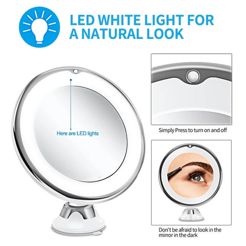 12cm Makeup Mirror with LED Fill Light 10X Magnification Suction Cup Beauty Mirror