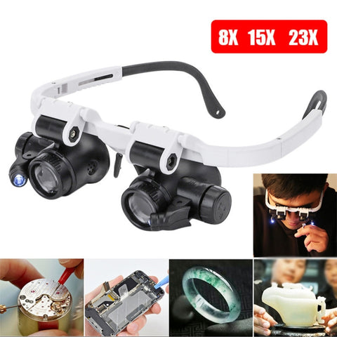 9892H-1  8x / 15x / 23x  2LED Head-mounted Magnifier Watch Repair Glasses Type Magnifier, 9892H-1