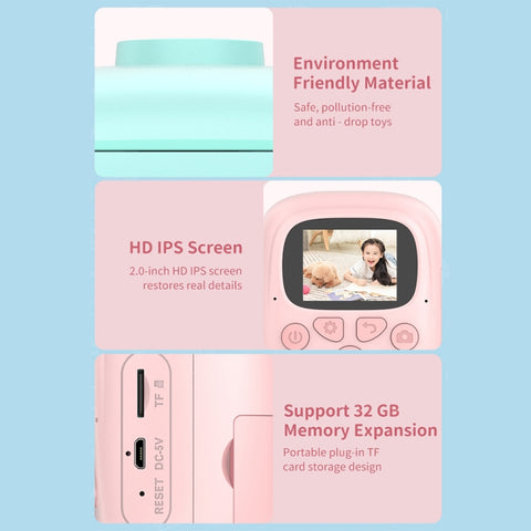 A18 HD Printable Cartoon Kids Digital Camera with Rotating Lens, Spec:, Pink, Pink+16G, Pink+32G, Blue, Blue+16G, Blue+32G