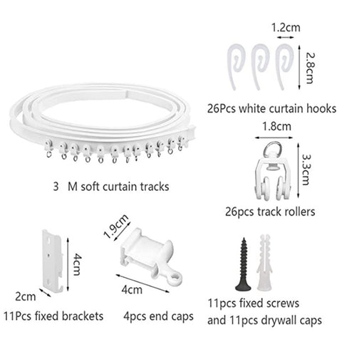 Model Steel Rail Bending Curtain Rail Flexible Guide Set, Size:, 3m White