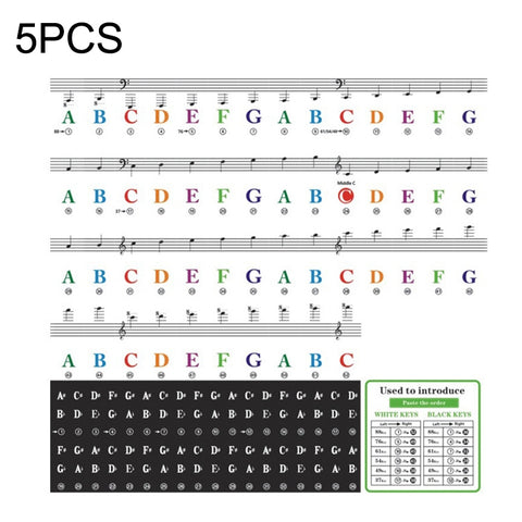 5PCS Children Piano Keyboard Color Stickers Musical Instrument Accessories, QT-005, QT-005-A, QT-0302