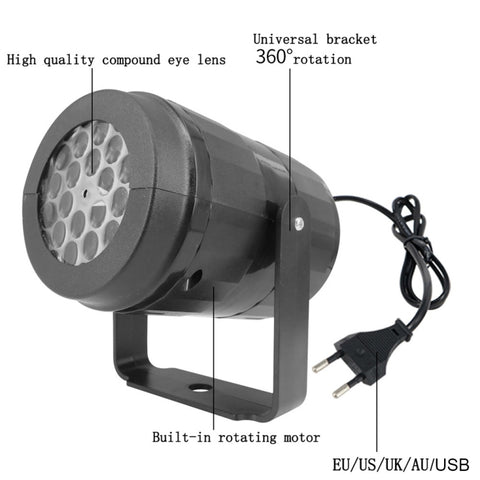 4W LED Snowflake Christmas Decoration Projector Light with 16 Patterns, EU Plug, US Plug, UK Plug, AU Plug, USB 5V